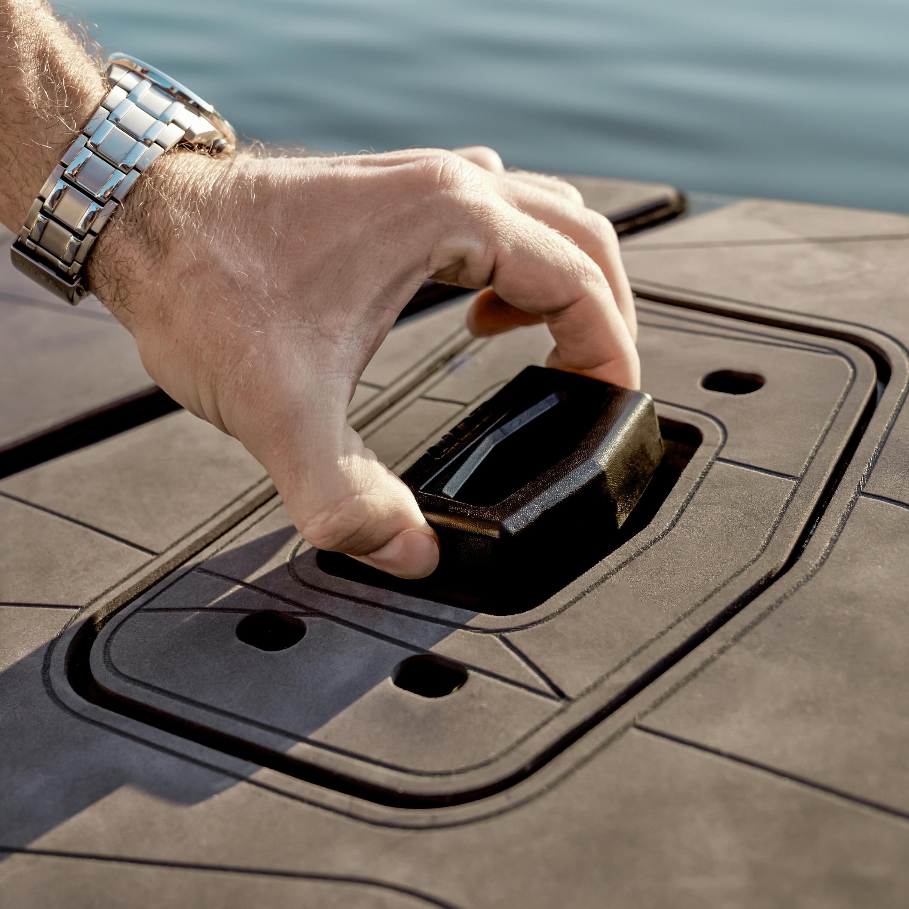 Up close view of a Manitou Explore Pontoon boat's LinQ functionalities